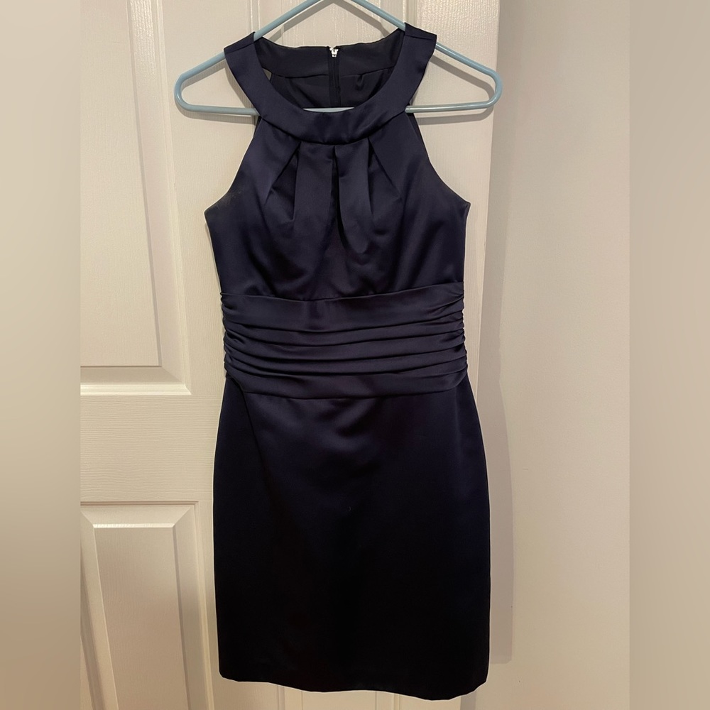 David’s Bridal bridesmaid dress. Navy blue, knee length. Size 6.